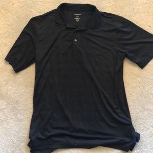 Black polo shirt.